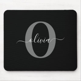 Personlig Monogram Namn Black White Grått Musmatta