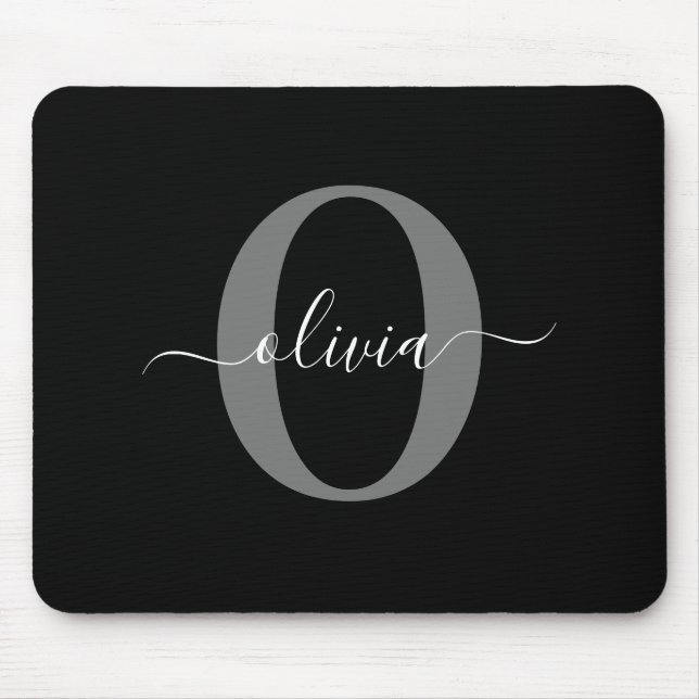 Personlig Monogram Namn Black White Grått Musmatta (Framsidan)