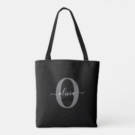 Personlig Monogram Namn Black White Grått Tygkasse