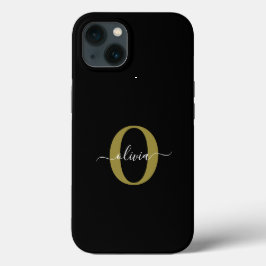 Personlig Monogram Namn Black White Guld