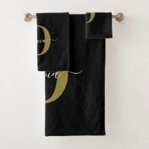 Personlig Monogram Namn Black White Guld