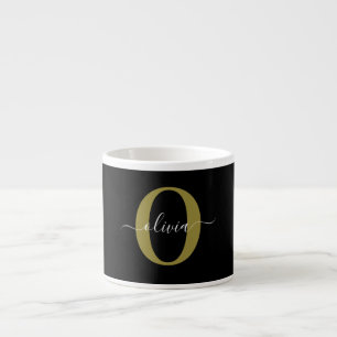 Personlig Monogram Namn Black White Guld Espressomugg