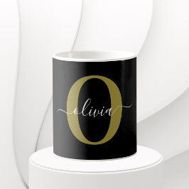 Personlig Monogram Namn Black White Guld Kaffemugg