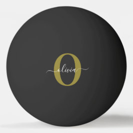 Personlig Monogram Namn Black White Guld Pingisboll
