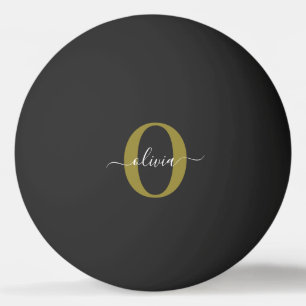 Personlig Monogram Namn Black White Guld Pingisboll