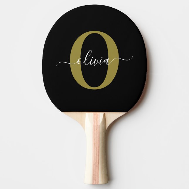 Personlig Monogram Namn Black White Guld Pingisracket (Framsidan)