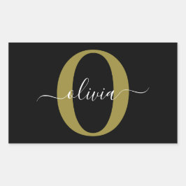 Personlig Monogram Namn Black White Guld Rektangulärt Klistermärke