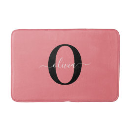 Personlig Monogram Namn Black White-Rosa Badrumsmatta