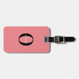 Personlig Monogram Namn Black White-Rosa Bagagebricka