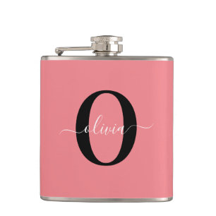 Personlig Monogram Namn Black White-Rosa Fickplunta