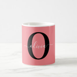 Personlig Monogram Namn Black White-Rosa Kaffemugg