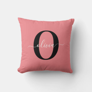 Personlig Monogram Namn Black White-Rosa Kudde