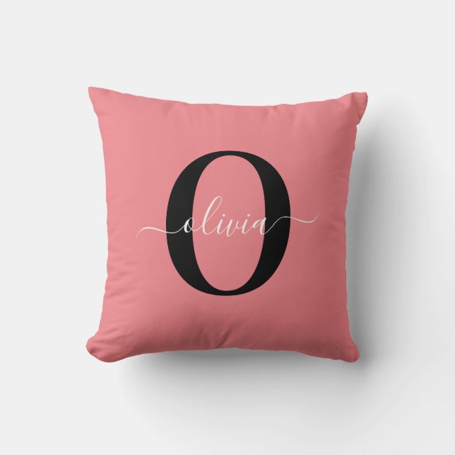 Personlig Monogram Namn Black White-Rosa Kudde (Framsida)