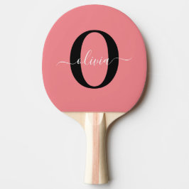 Personlig Monogram Namn Black White-Rosa Pingisracket