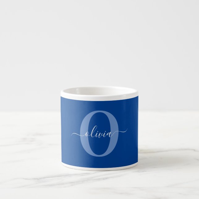 Personlig Monogram Namn Blue White Espressomugg (Framsidan)