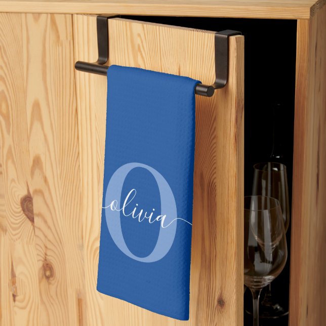 Personlig Monogram Namn Blue White Kökshandduk (Thirds Fold)