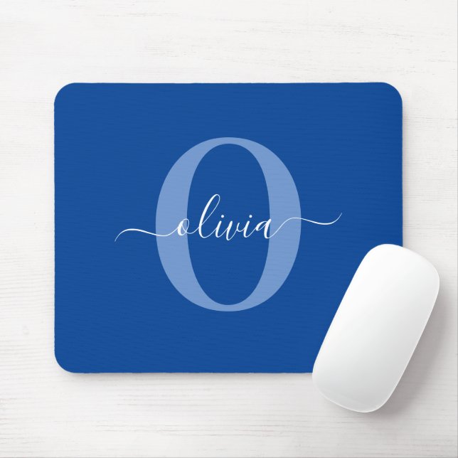 Personlig Monogram Namn Blue White Musmatta (Med mus)