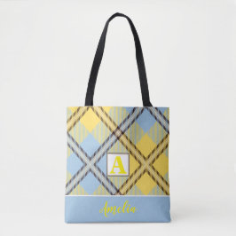 Personlig Monogram Namn Chic Blue Tartan Tygkasse