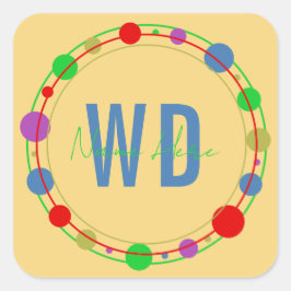 Personlig Monogram Namn Colorful Circles Gult Fyrkantigt Klistermärke