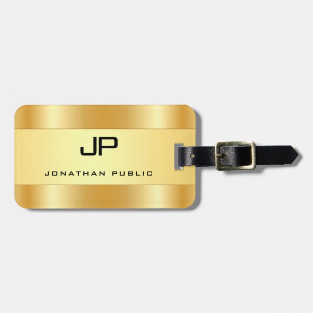 Personlig Monogram Namn Faux Guld Glamous Bagagebricka (Horisontell Framsida)