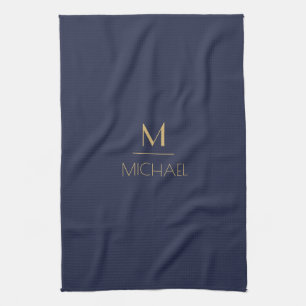 Personlig Monogram Namn-flottan och Guld Kökshandduk