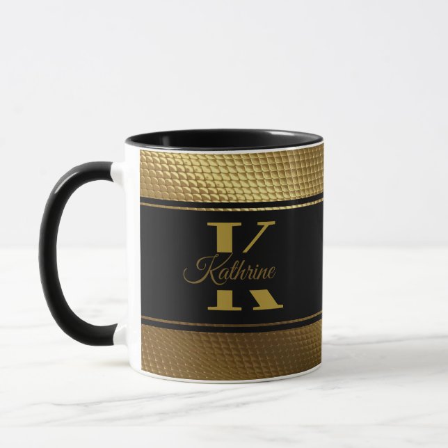 personlig monogram namn golden black mugg (Vänster)