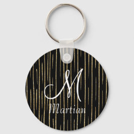 Personlig-monogram namn guld glitter &svart nyckelring