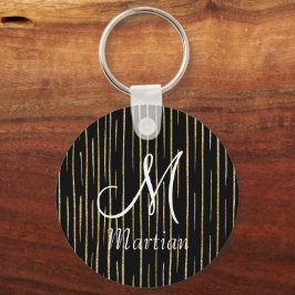 Personlig-monogram namn guld glitter &svart nyckelring