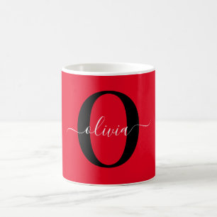 Personlig Monogram Namn Red Black White Kaffemugg