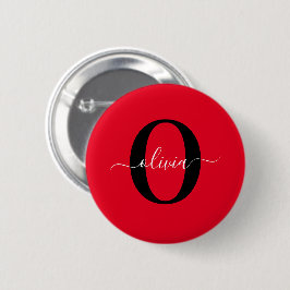 Personlig Monogram Namn Red Black White Knapp