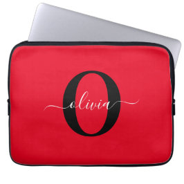 Personlig Monogram Namn Red Black White Laptop Fodral