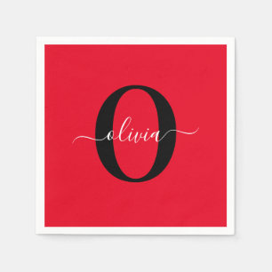 Personlig Monogram Namn Red Black White Pappersservett