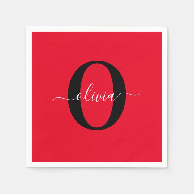 Personlig Monogram Namn Red Black White Pappersservett (Framsidan)