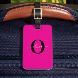 Personlig Monogram Namn Rosa Black White Bagagebricka