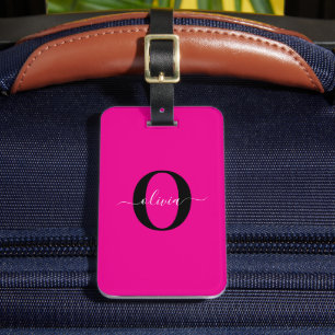 Personlig Monogram Namn Rosa Black White Bagagebricka