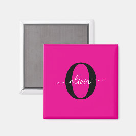 Personlig Monogram Namn Rosa Black White Magnet