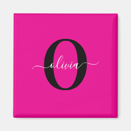 Personlig Monogram Namn Rosa Black White Magnet