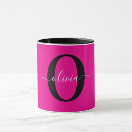 Personlig Monogram Namn Rosa Black White Mugg