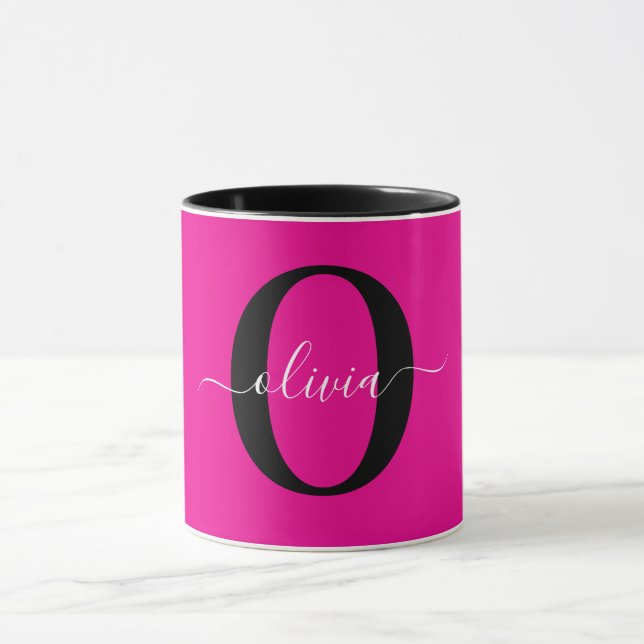 Personlig Monogram Namn Rosa Black White Mugg (Center)