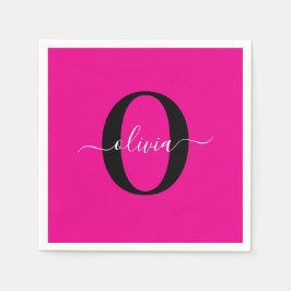 Personlig Monogram Namn Rosa Black White Pappersservett