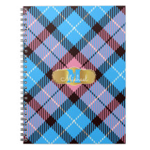 Personlig Monogram Namn Rosa Blue Tartan Play