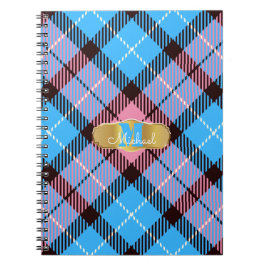Personlig Monogram Namn Rosa Blue Tartan Play Anteckningsbok