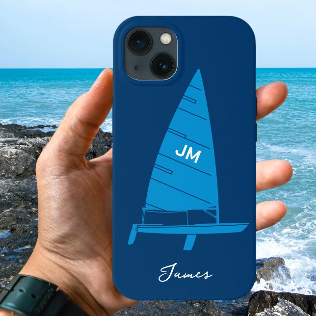 Personlig Monogram Namn Sailboat-Tävla Blue (Skapare uppladdad)