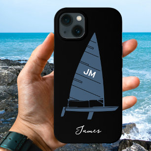 Personlig Monogram Namn Sailboat Tävla Grått