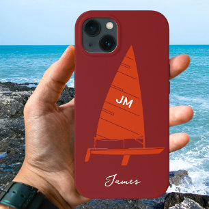Personlig Monogram Namn Sailboat Tävla Orange