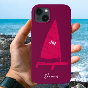 Personlig Monogram Namn Sailboat Tävla Rosa