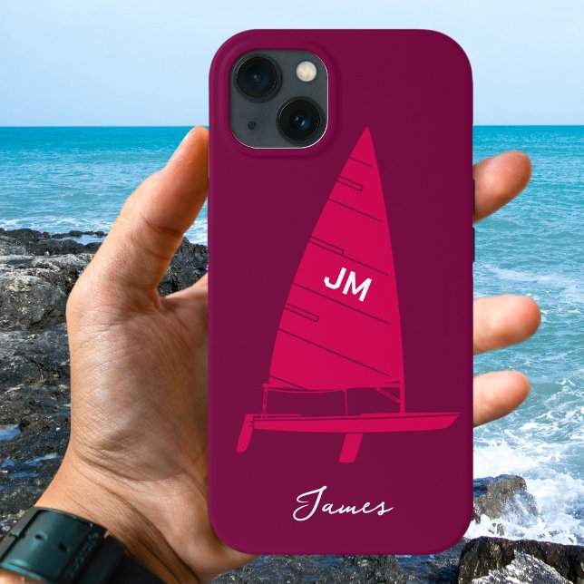 Personlig Monogram Namn Sailboat Tävla Rosa (Skapare uppladdad)