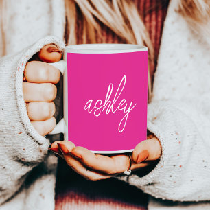 Personlig Monogram Namn Shock rosa Kaffemugg