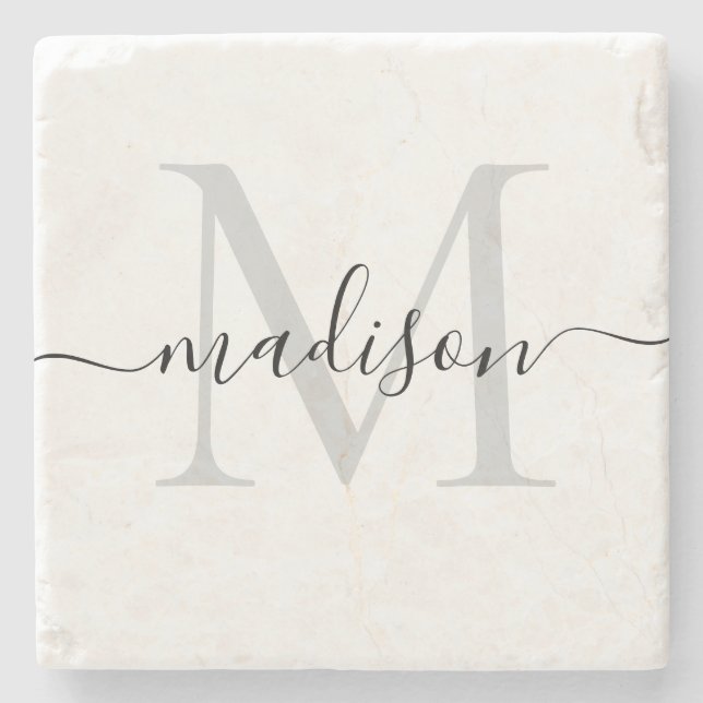 Personlig Monogram & Namn Snyggt Stone Underlägg (Framsidan)
