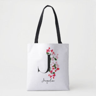 Personlig Monogram Namn Tote Bag - Brev J Tygkasse